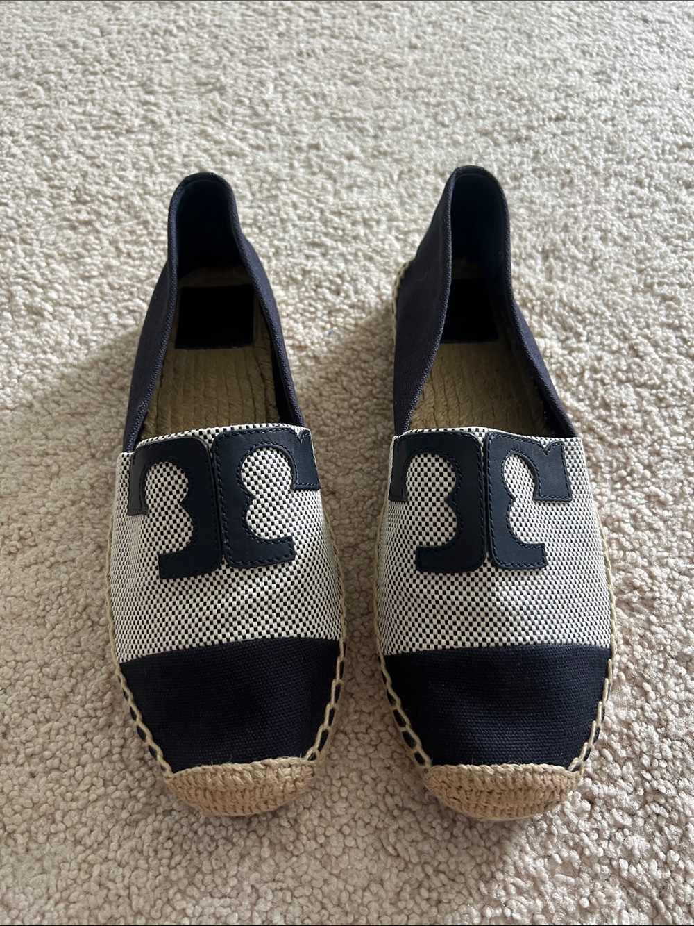 Tory Burch Veranda Navy Logo Espadrille Flats